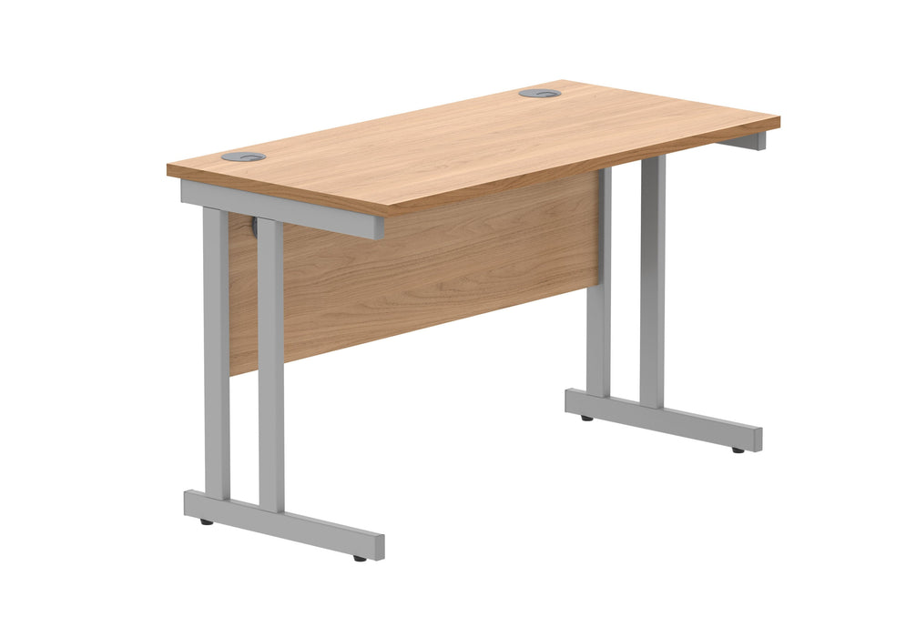 Workwise Office Rectangular Desk With Steel Double Upright Cantilever Frame Furniture TC GROUP 1200X600 Norwegian Beech/Silver 